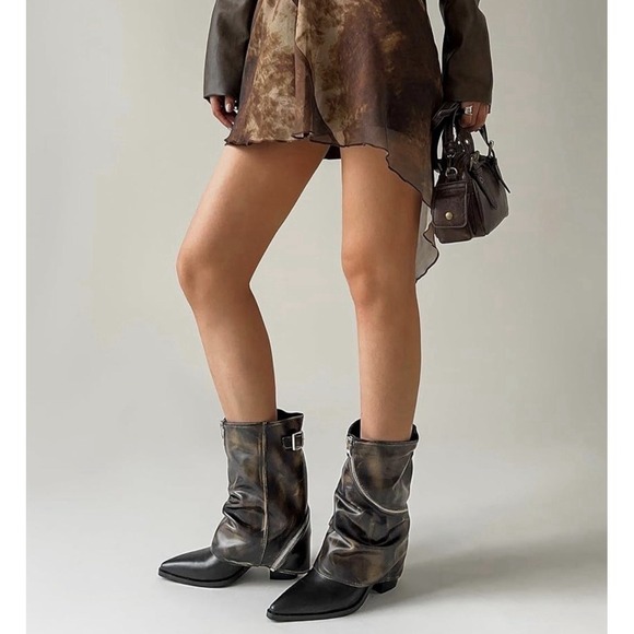 ElegaStep Women's Slouchy Fold Over Brown Boots Mid Calf Cowboy Boots Size 9 New - Picture 2 of 11